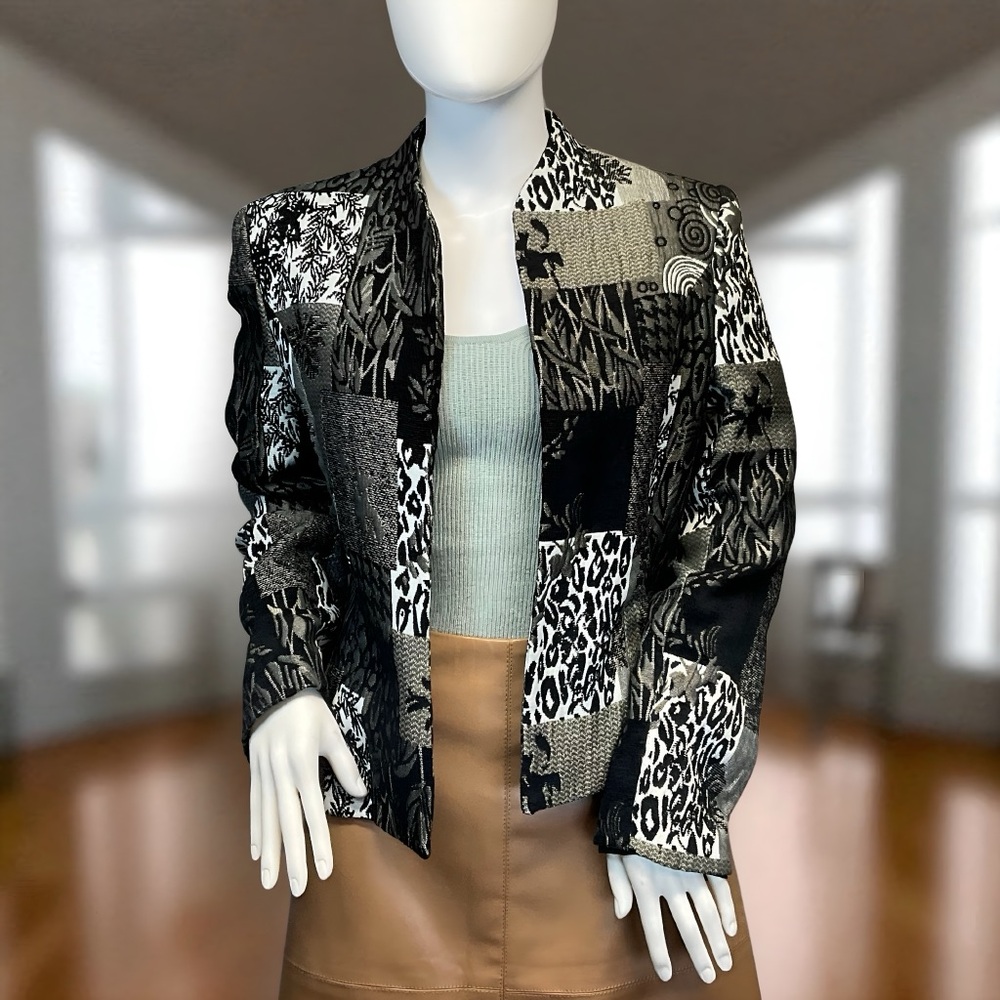 ERIC Signature Women’s Size 8 Black White Patchwork Print Dress Jacket Blazer